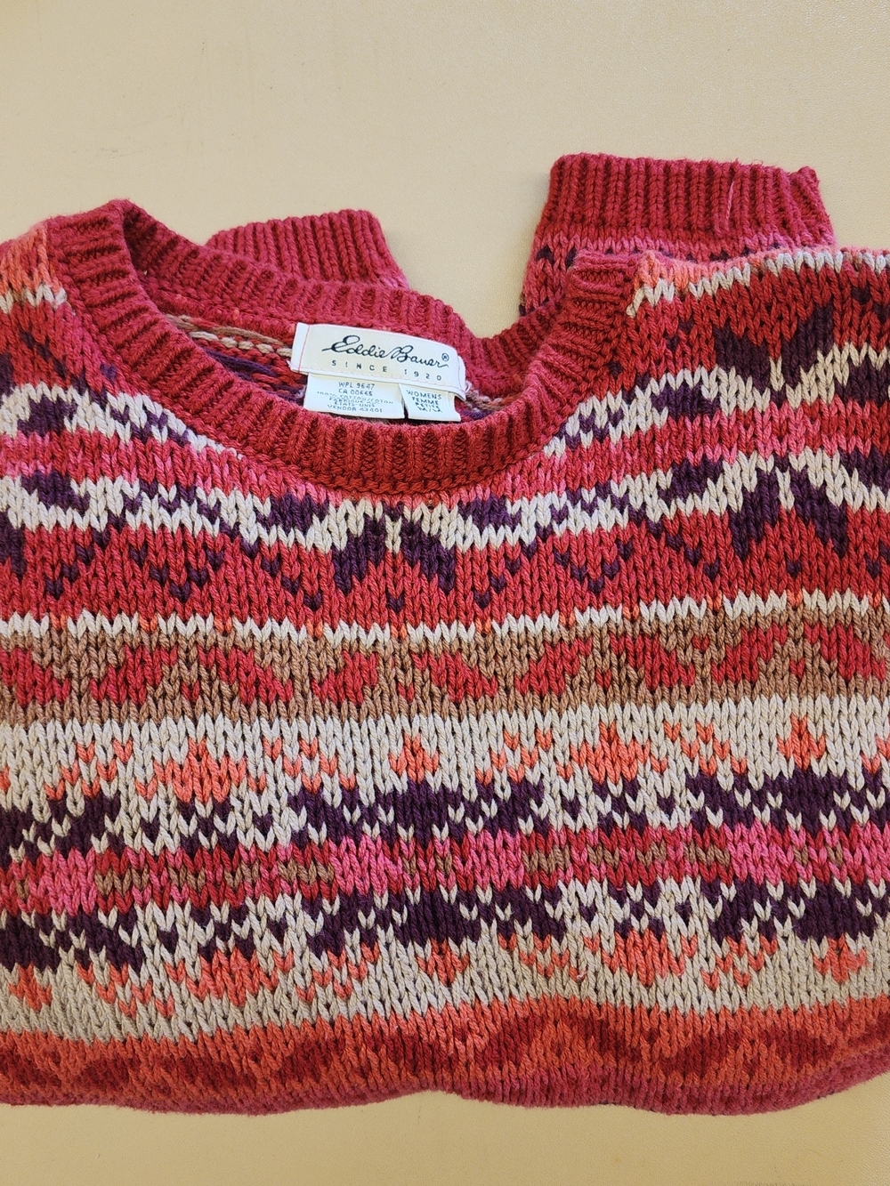 Vintage Eddie Bauer Fair Isle Sweater Womens Petite Medium Cropped 90s USA